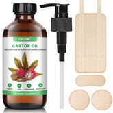 Cocytat Castor Oil Pack Wrap bottle shows pure 8oz oil for skin hydration.