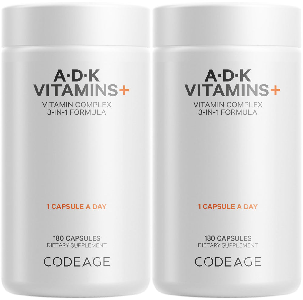Codeage ADK Vitamins+ bottle front view for daily fat-soluble vitamin support.