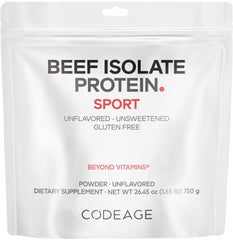 Codeage Beef Isolate bottle highlights grass-fed protein for athletes.