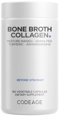 Codeage Bone Broth Collagen Capsules bottle with label, convenient daily supplement.
