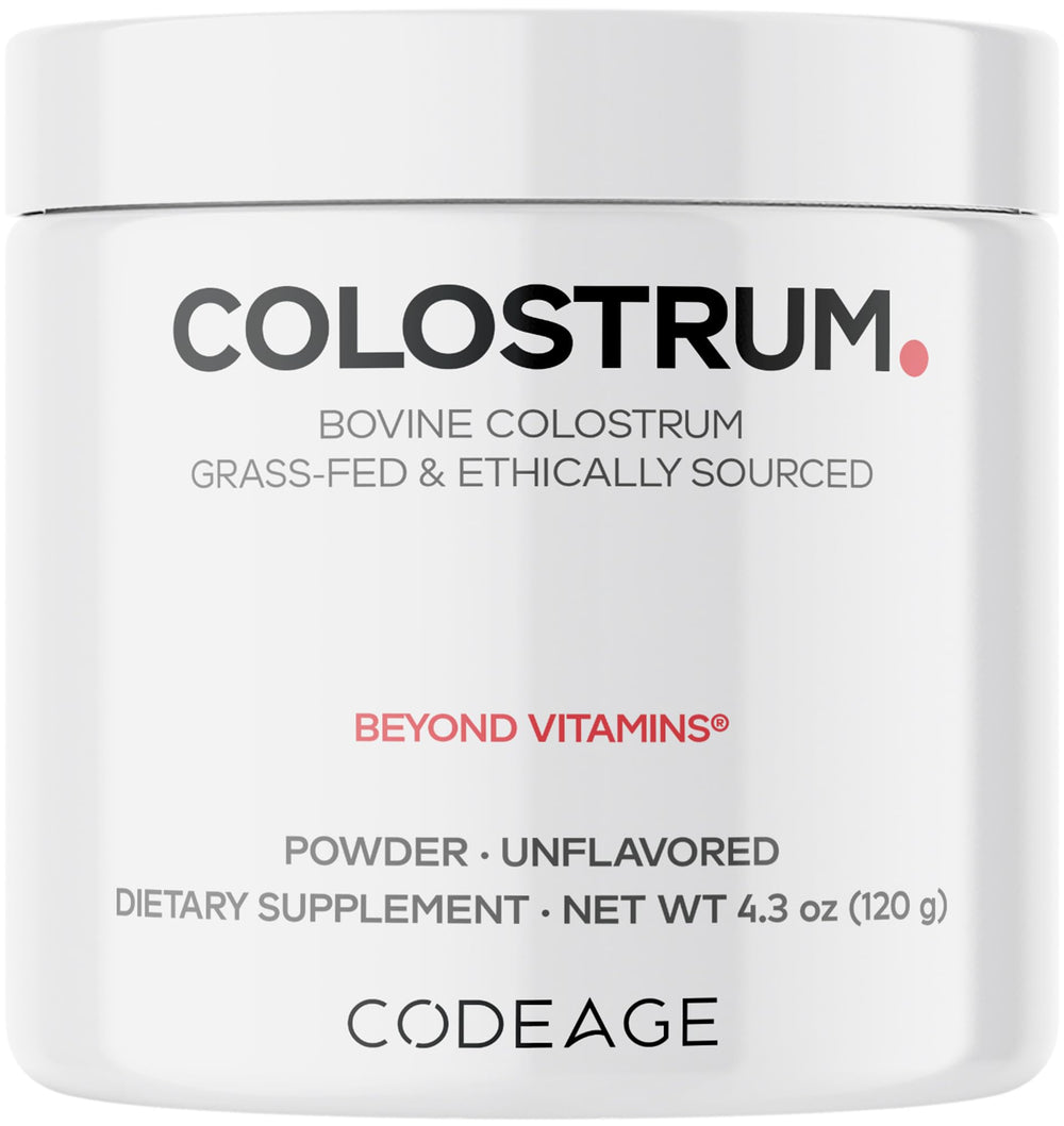 Codeage Bovine Colostrum bottle; unflavored powder easy to mix into beverages.