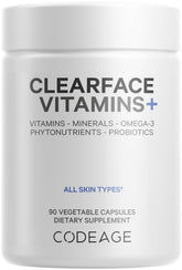 Codeage Clearface bottle front for comprehensive daily skin support.