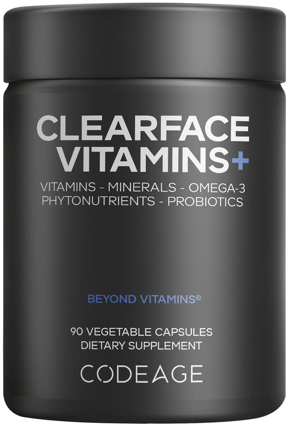 Codeage Clearface bottle front with capsules for daily skin nutrition.