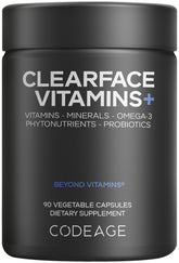 Codeage Clearface bottle front with capsules for daily skin nutrition.