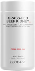 Codeage Grass-Fed Beef Kidney bottle front shows pasture-raised source for clean nutrition