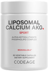 Codeage Liposomal Calcium AKG bottle promotes easy daily supplementation with a vegan-friendly, high-purity formula.
