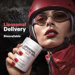Codeage Liposomal Calcium AKG liposome technology illustration emphasizing modern delivery system.