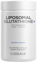 Codeage Liposomal Glutathione+ bottle supports daily antioxidant wellness.