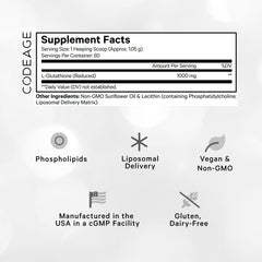 Codeage Liposomal Glutathione powder being poured into water for easy mixing.