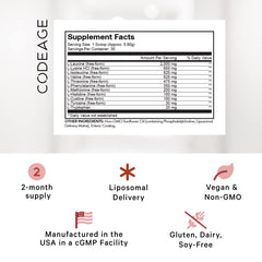 Codeage Liposomal Multi Amino powder with measuring scoop for precise servings.