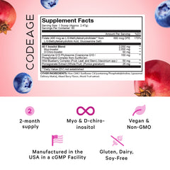 Codeage Liposomal Ovarian Inositol Powder label shows 40:1 Myo- to D-Chiro-Inositol blend.