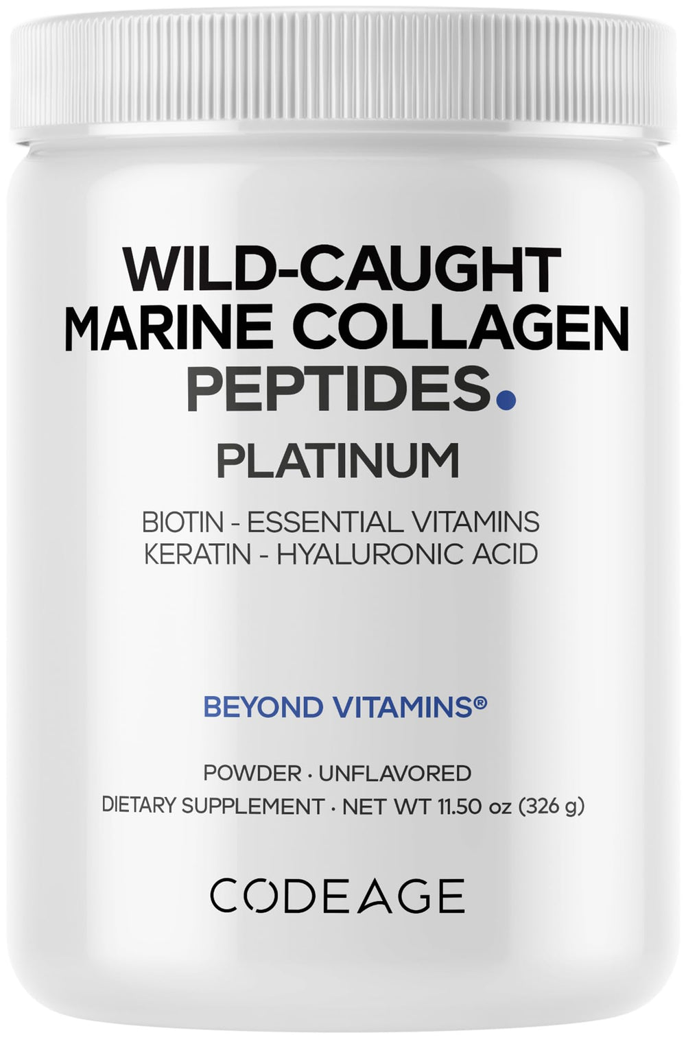 Codeage Marine Collagen Platinum bottle front highlighting premium formula for daily nourishment.
