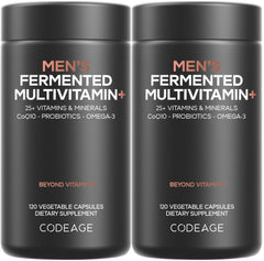 Codeage Men's Daily Multivitamin bottle-front showing 25+ vitamins for daily support