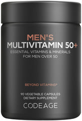 Codeage Men’s Multivitamin 50+ bottle front supports daily wellness for men over 50.