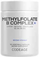Codeage Methylfolate B Complex bottle front, vegan and non-GMO.