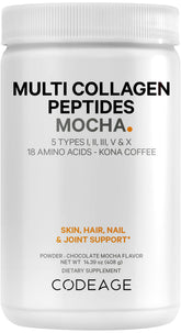 Codeage Multi Collagen Peptides powder in a tub for daily support.