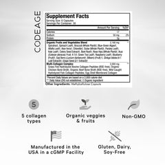 Codeage Multi Collagen Raw Greens capsules package demonstrates easy daily intake
