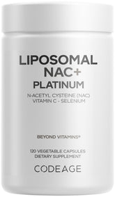 Codeage Liposomal NAC+ Platinum bottle front for daily wellness.