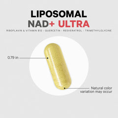Codeage Liposomal NAD+ ingredients panel emphasizing quercetin and resveratrol benefits.