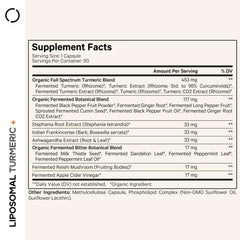 Codeage Organic Turmeric bottle back lists ingredients and the fermented blend.