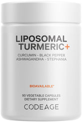 Codeage Organic Turmeric bottle top view showing liposomal blend for daily wellness
