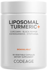 Codeage Organic Turmeric bottle top view showing liposomal blend for daily wellness