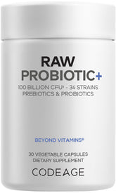 Codeage Raw Probiotic+ bottle front for daily digestive balance