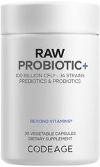 Codeage Raw Probiotic+ bottle front for daily digestive balance