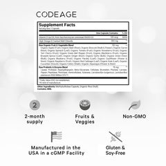Codeage Raw Vitamin D3+ bottle back reveals full ingredient list and whole-food blend