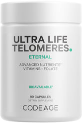Codeage Ultra Life Telomeres packaging front, premium bottle for daily supplementation supporting vitality