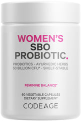 Codeage Women's SBO Probiotic bottle front view supports daily gut balance with 50B CFUs.