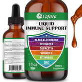 Cofure immune-support liquid dropper for precise dosing and vegan-friendly formula.