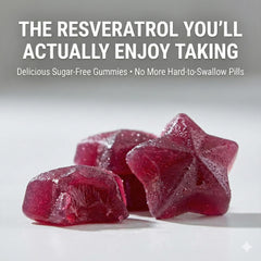Close-up of CogniTune resveratrol gummies highlighting chewy texture and flavor.
