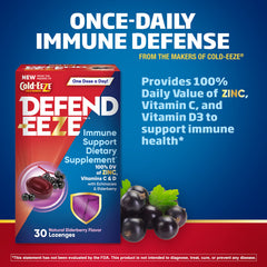 Cold-Eeze Defend-Eeze lozenge pack closeup showing elderberry flavor