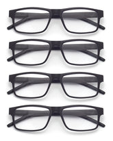 Colloddiss four-pack black reading glasses with comfortable frames for daily use.