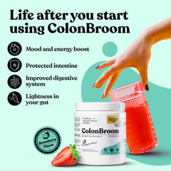 ColonBroom strawberry fiber shake in cup supports digestion