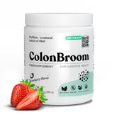 ColonBroom Strawberry psyllium powder bottle pour for gentle gut support