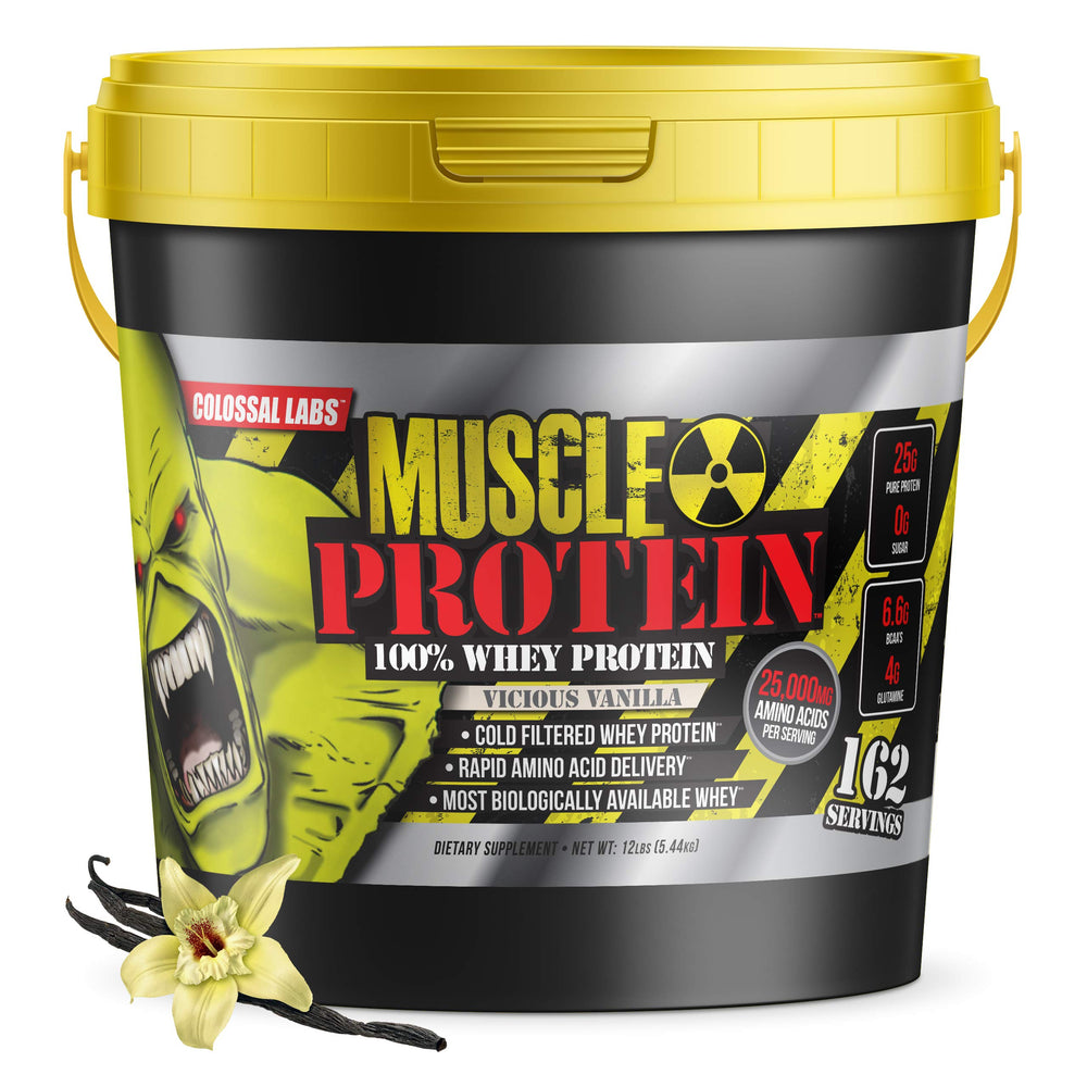 COLOSSAL LABS Muscle Whey Vanilla bottle for post-workout protein support