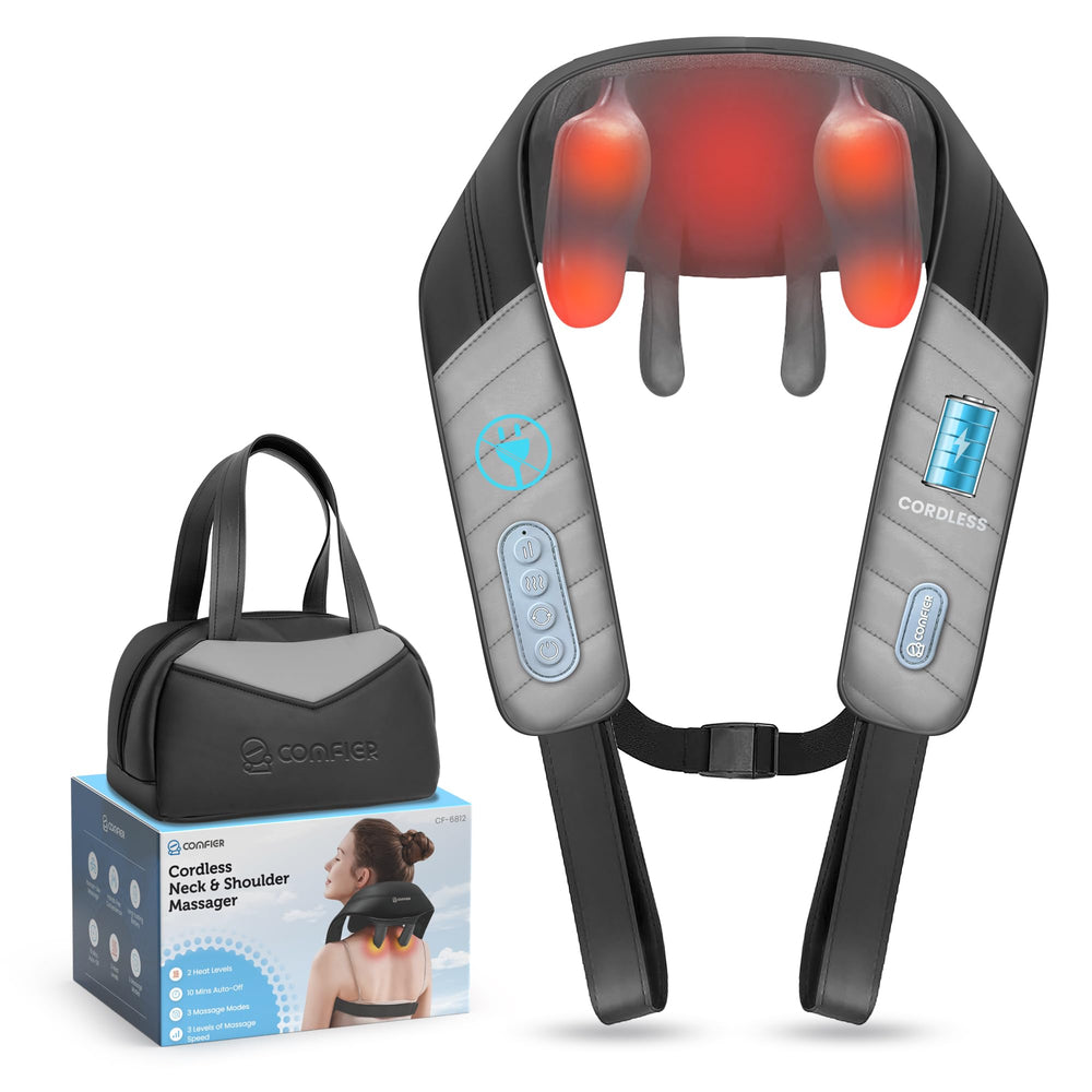 COMFIER 4D neck massager with heat targets neck and shoulders for deep relaxation.