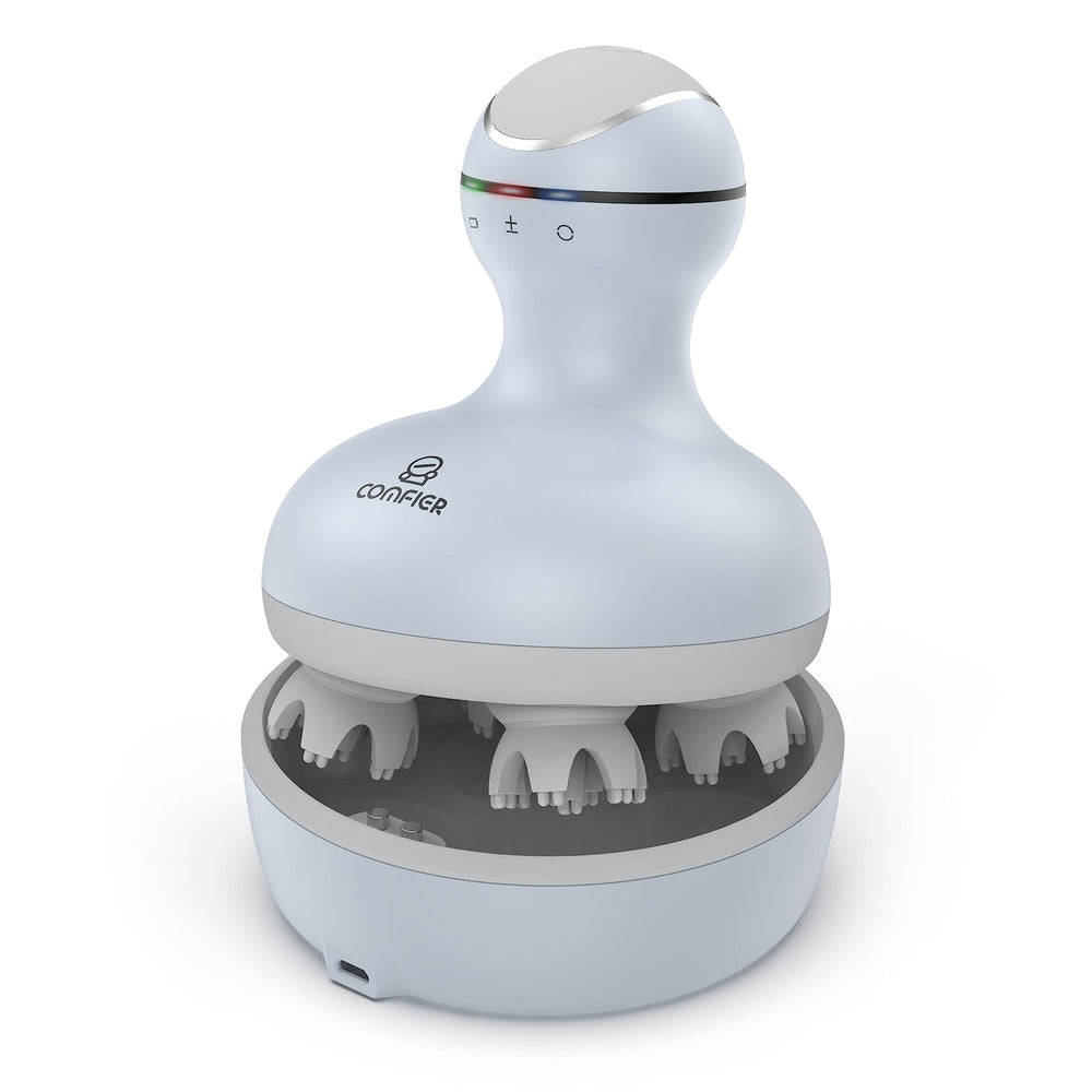 COMFIER electric scalp massager close-up showing 84 nodes for deep kneading