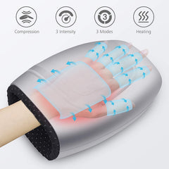 COMFIER Hand Massager control panel shows mode and intensity options.