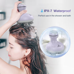 COMFIER scalp massager in action on scalp highlights relaxation benefits.