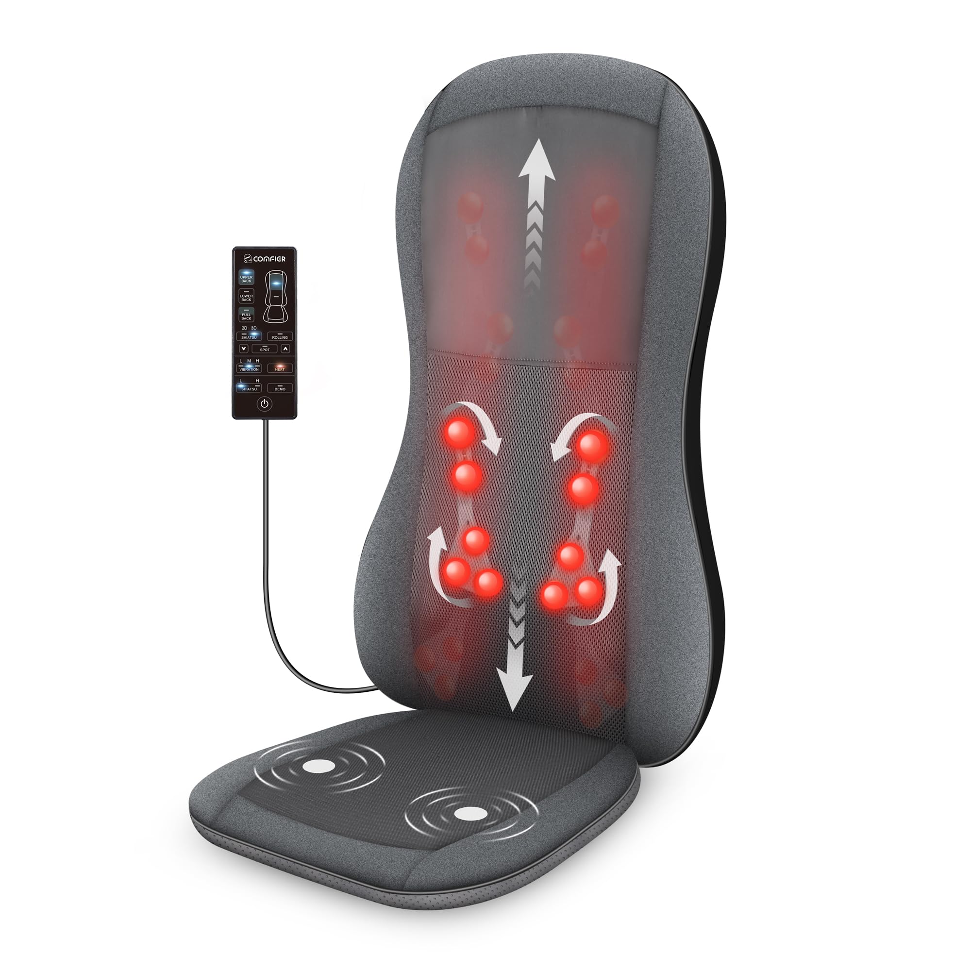 Comfier Shiatsu full-back massager with 10 nodes delivers deep kneading from neck to lower back