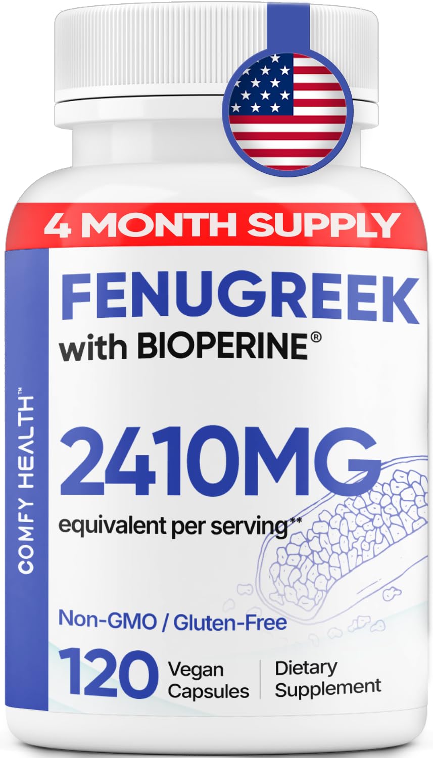 COMFY HEALTH Fenugreek capsules in amber bottle for daily use.