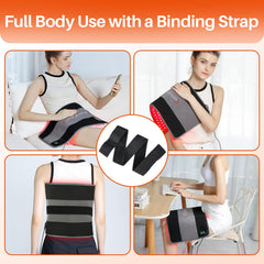 Comfytemp red light therapy pad placed on legs and knees for warming relief.