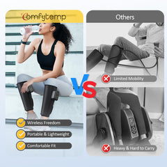 Comfytemp cordless calf massager with 3 airbags delivers balanced calf compression.