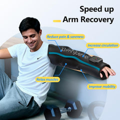 Comfytemp K1065 arm massage device side view showing cordless therapy on the go