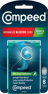 Compeed Advanced Blister Care Pads – sport medium patches provide instant comfort.