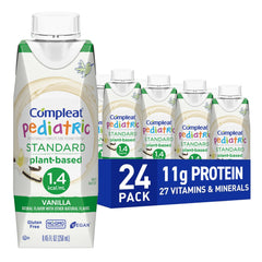 Compleat Pediatric Standard vanilla bottle demonstrates plant-based nutrition for kids