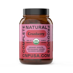 Complete Natural Cranberry Capsules bottle highlighting urinary tract support